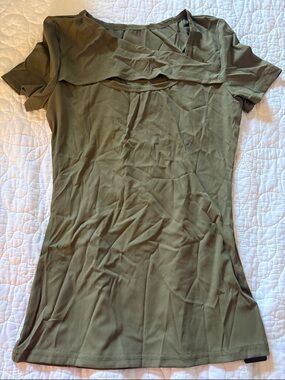 Olive Green Short Sleeve Ribbed Top